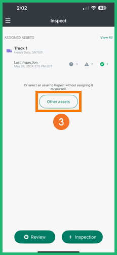 Inspect Module – Choose Unassigned Asset(s) to Inspect x2