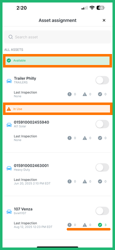 assigment module - asset status