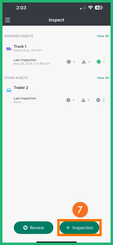 Inspect Module – Choose Unassigned Asset(s) to Inspect x4