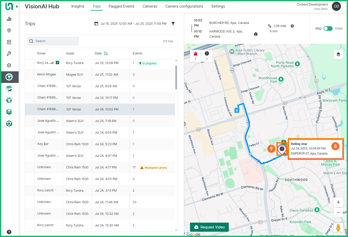 review trips and recorded events 2