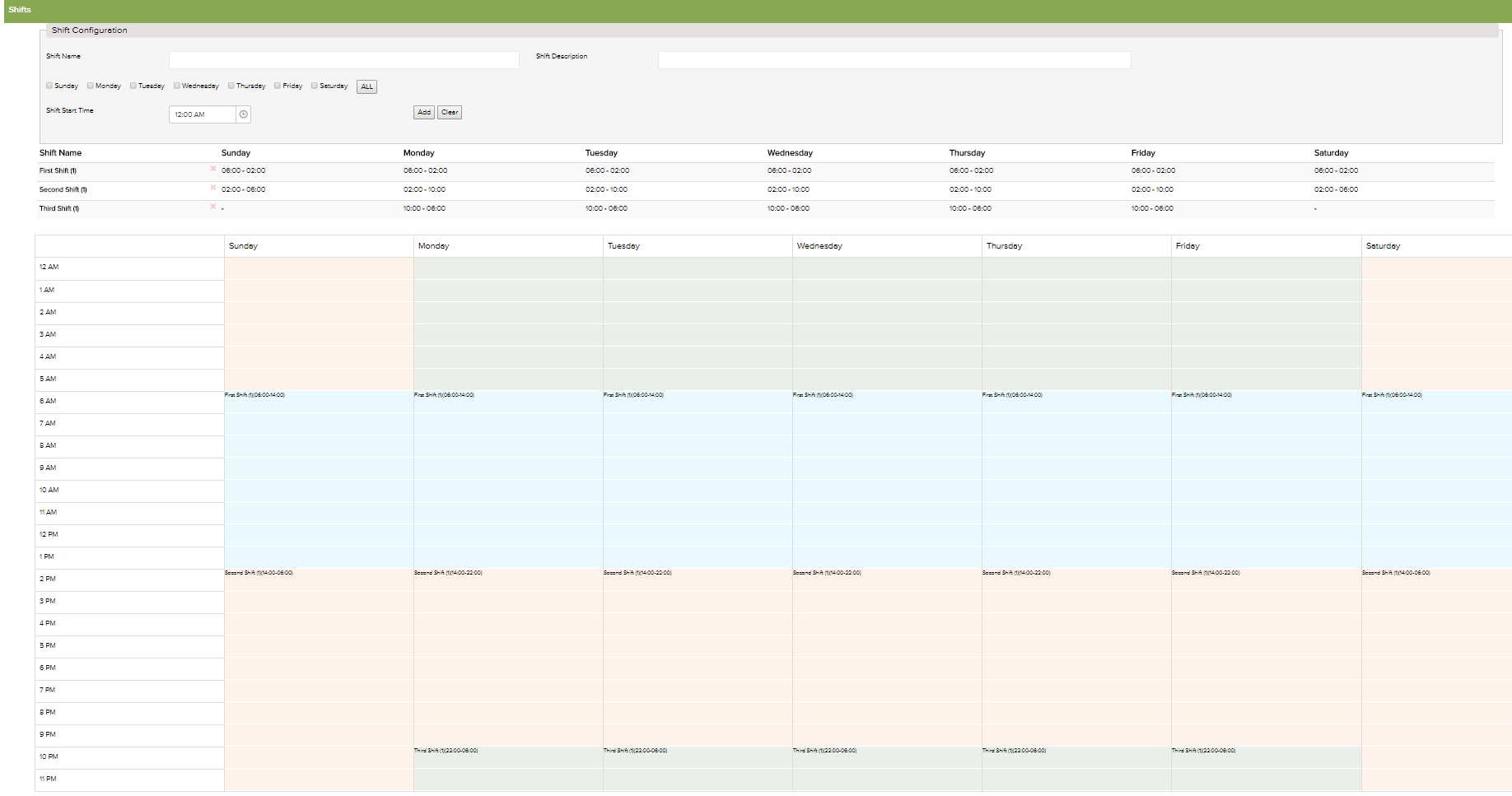 System Settings – Shift 1 of 2